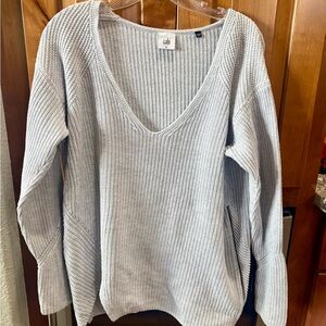 CAbi Light Gray Ribbed V-Neck Sweater W/Side Zippers